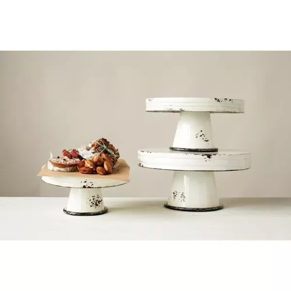 3R Studios Distressed White Metal Cake Stand