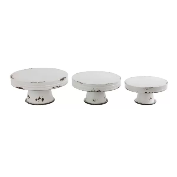 3R Studios Distressed White Metal Cake Stand