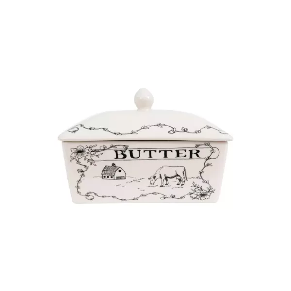 3R Studios 4 oz. White and Black Stoneware Butter Dish with Lid