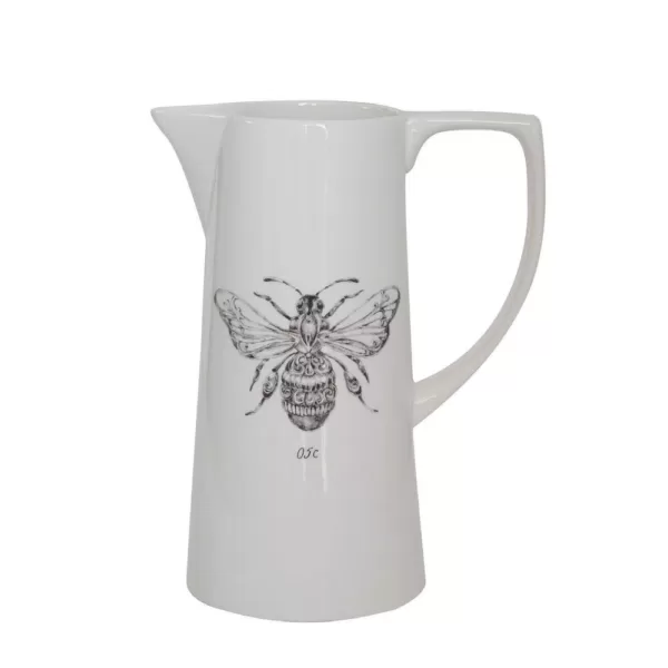 3R Studios 64 fl. oz. White Ceramic Pitcher with Bee Image