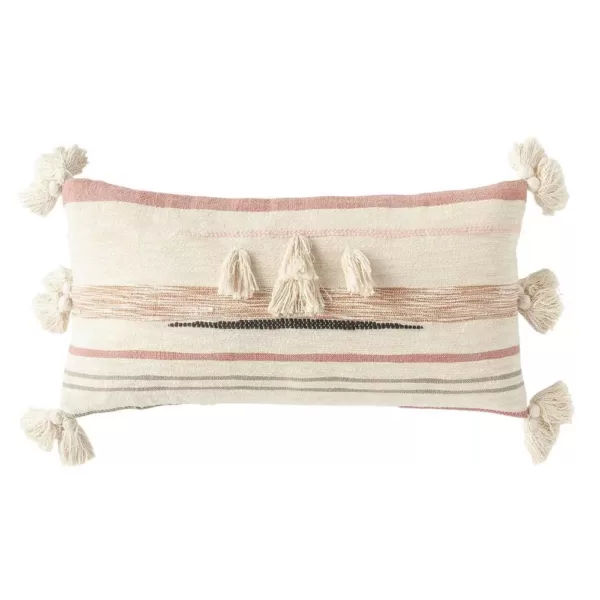 3R Studios Pink and Brown Striped Kilim Lumber 28 in. x 14 in. Throw Pillow