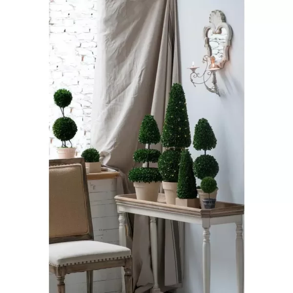 A & B Home Potted Cone and Ball Faux Boxwood Green/Cream Large Topiary