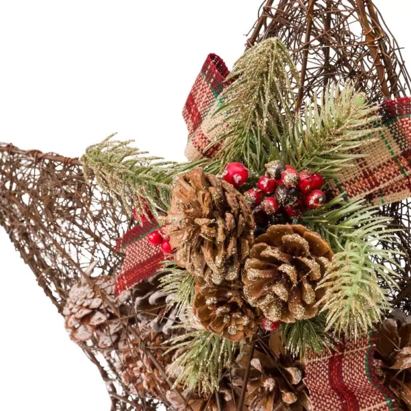 Alpine Corporation 20 in. Tall Hanging Rustic Pinecone Christmas Star Decor