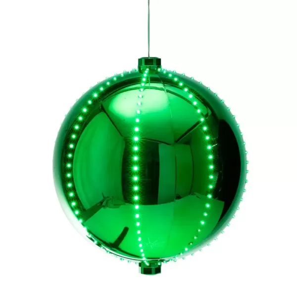 Alpine Corporation 13 in. Tall Hanging Christmas Ball Ornament with LED Lights, Green