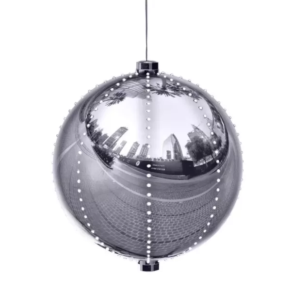 Alpine Corporation 13 in. Tall Large Hanging Christmas Ball Ornament with LED Lights, Silver