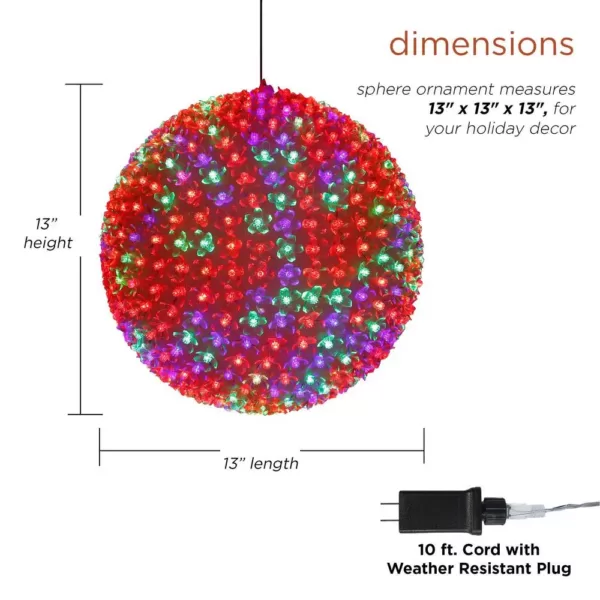 Alpine Corporation 13 in. Diameter Large Flashing Sphere Ornament With Multi-Colored LED Lights