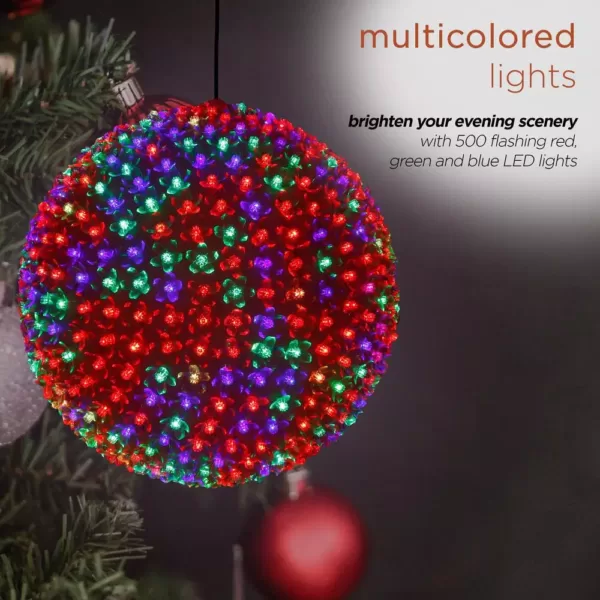 Alpine Corporation 13 in. Diameter Large Flashing Sphere Ornament With Multi-Colored LED Lights