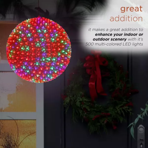 Alpine Corporation 13 in. Diameter Large Flashing Sphere Ornament With Multi-Colored LED Lights