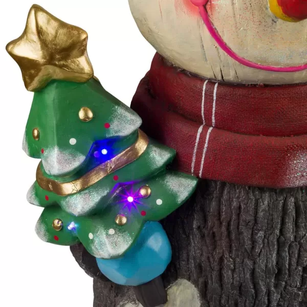 Alpine Corporation 48 in. Tall Corporation Solar Snowman Statue with Color Changing LED Lights, Holiday Decor