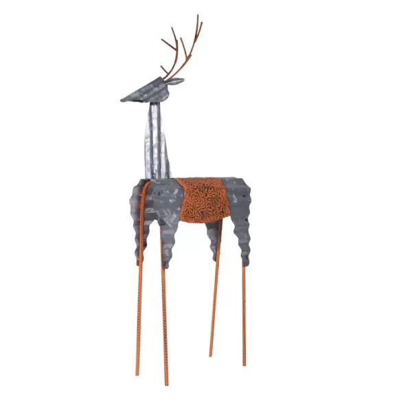 Alpine Corporation 30 in. Tall Metal Rustic Standing Reindeer Christmas Decoration