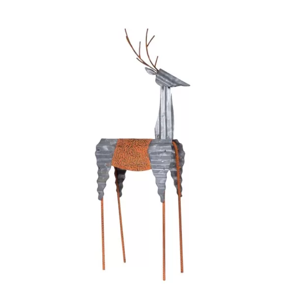 Alpine Corporation 30 in. Tall Metal Rustic Standing Reindeer Christmas Decoration