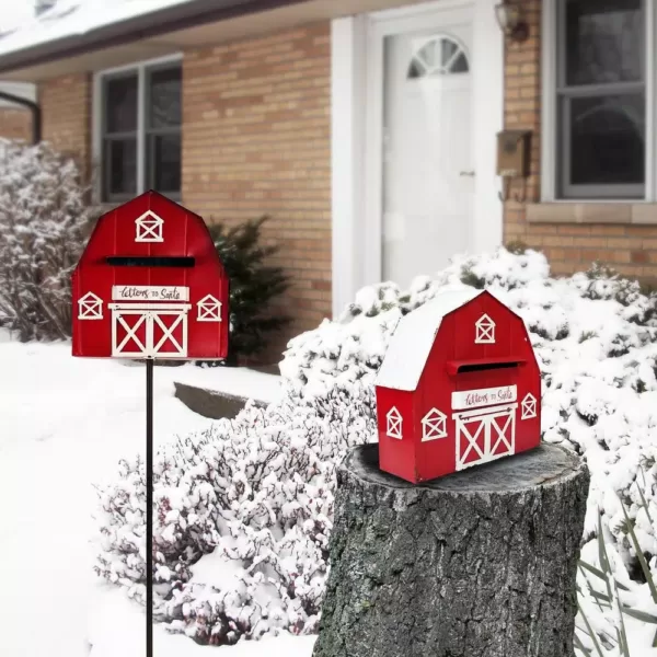 Alpine Corporation 54 in. Tall Metal Letters to Santa Red Barnhouse Mailbox Garden Stake