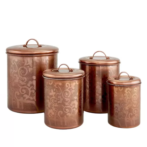 Old Dutch 4-Piece, Avignon Antique Copper Etched Canister Set