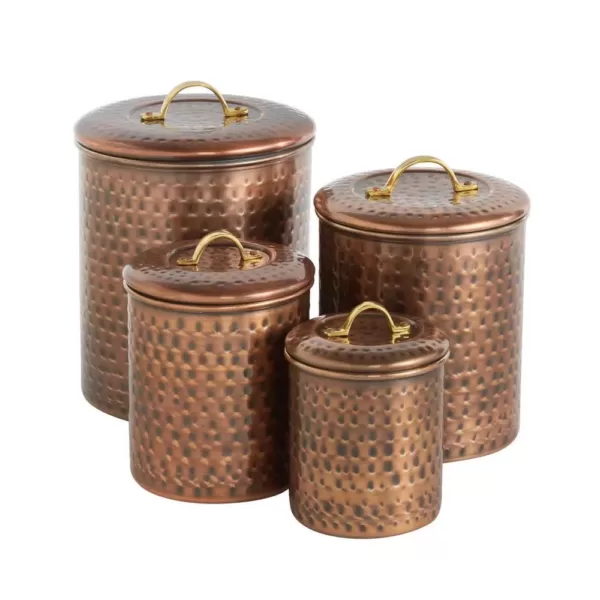 Old Dutch 4-Piece Hammered Antique Copper Canister Set