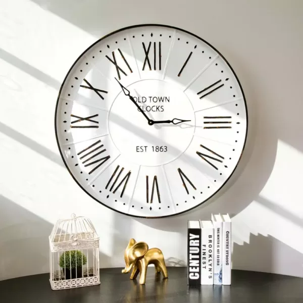 Glitzhome 31.5 in. Oversized Farmhouse Metal Enamel Wall Clock