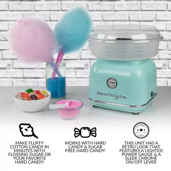 Nostalgia Retro Aqua Electric Cotton Candy Maker with 2-Reusable Cotton Candy Cones