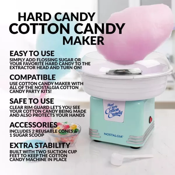 Nostalgia Retro Aqua Hard and Sugar Free Cotton Candy Maker with Cotton Candy Cones