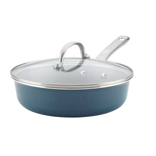 Ayesha Curry Home Collection 3 qt. Aluminum Nonstick Saute Pan in Twilight Teal with Glass Lid