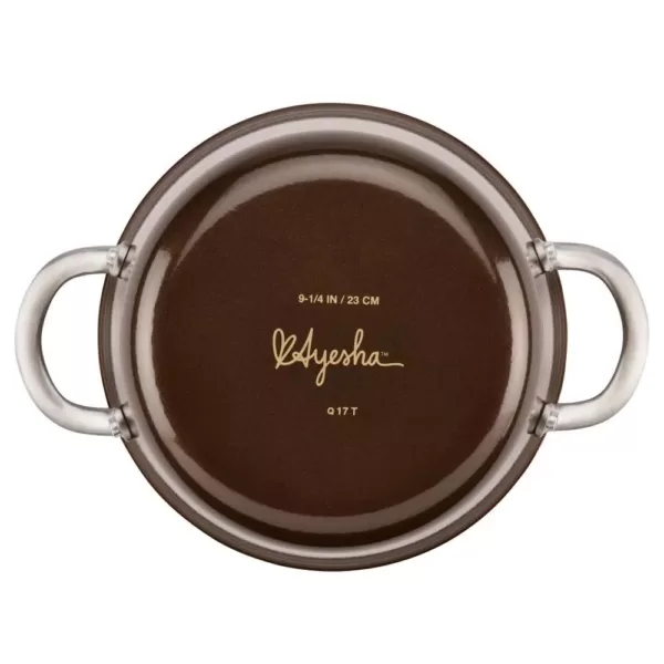 Ayesha Curry Home Collection 4.5 Qt. Brown Sugar Porcelain Enamel Non-Stick Covered Saucepot