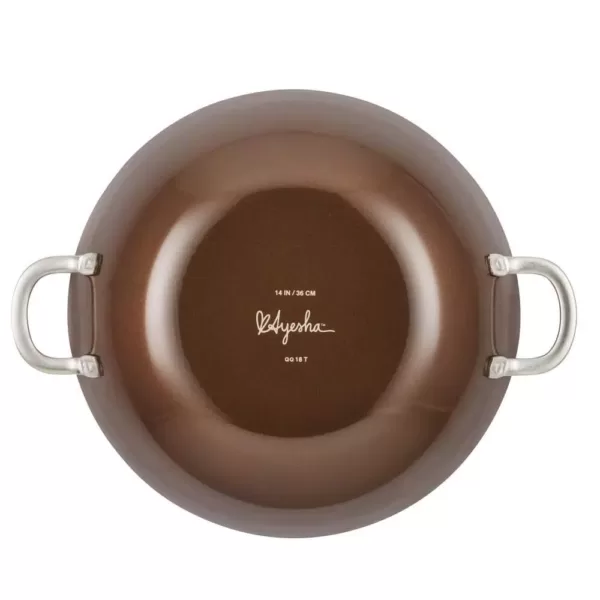 Ayesha Curry Home Collection 14 in. Porcelain Enamel Nonstick Wok in Brown Sugar