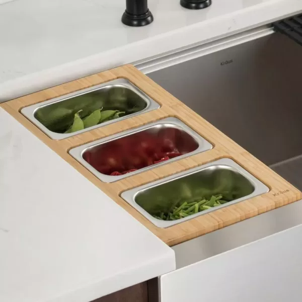 KRAUS 16.75 in. Workstation Kitchen Sink Composite Serving Board Set with Rectangular Stainless Steel Bowls