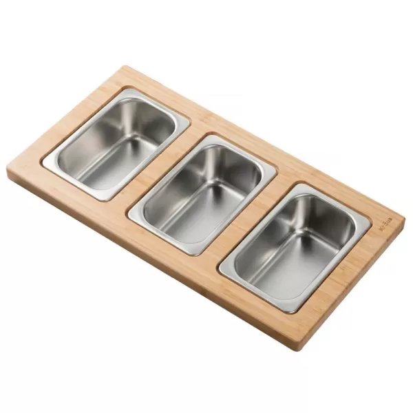 KRAUS 16.75 in. Workstation Kitchen Sink Composite Serving Board Set with Rectangular Stainless Steel Bowls