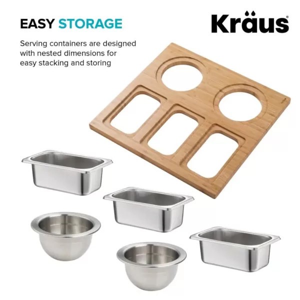 KRAUS 16.75 in. Workstation Kitchen Sink Composite Serving Board Set with Stainless Steel Bowls