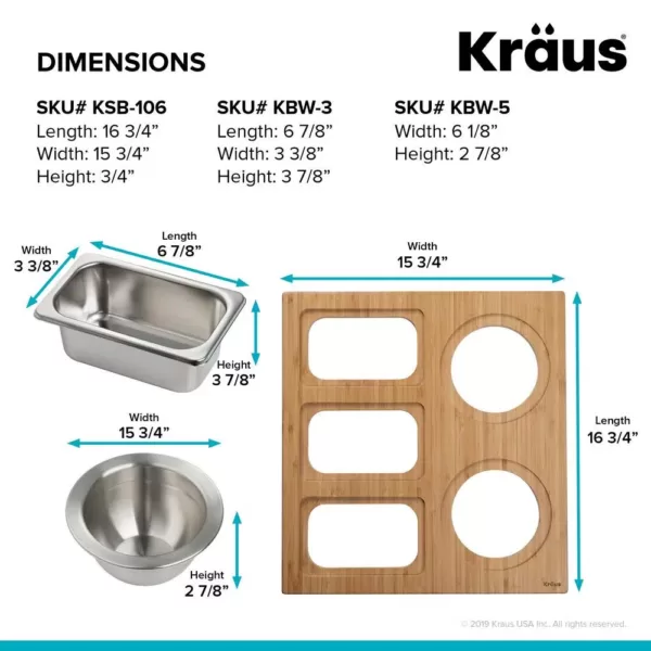 KRAUS 16.75 in. Workstation Kitchen Sink Composite Serving Board Set with Stainless Steel Bowls