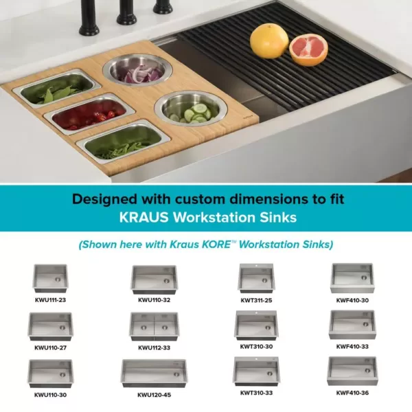 KRAUS 16.75 in. Workstation Kitchen Sink Composite Serving Board Set with Stainless Steel Bowls