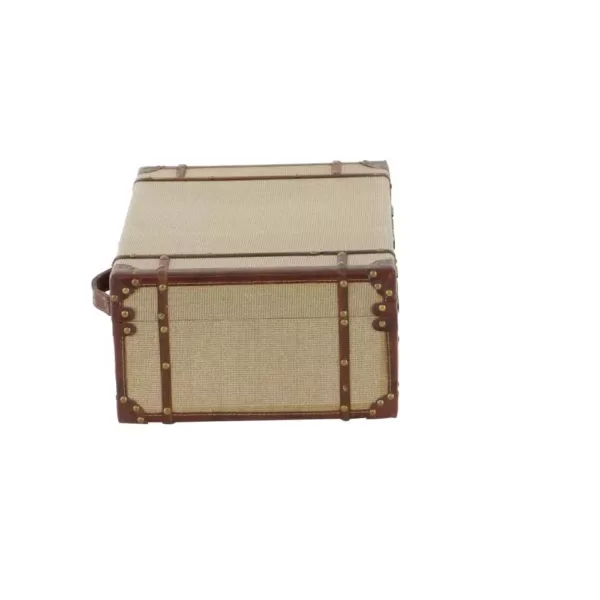 LITTON LANE Rectangular Wooden Burlap Trunk Boxes with Hinged Lids (Set of 2)