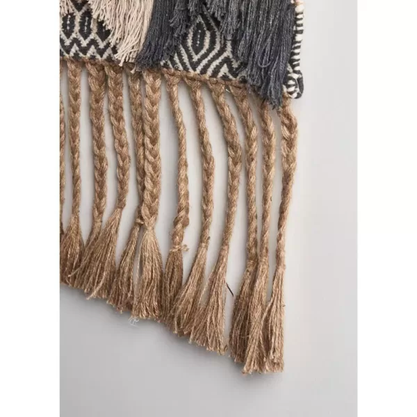 LR Home Trellis Beige / Charcoal Geometric Braided Fringed Wall Tapestry