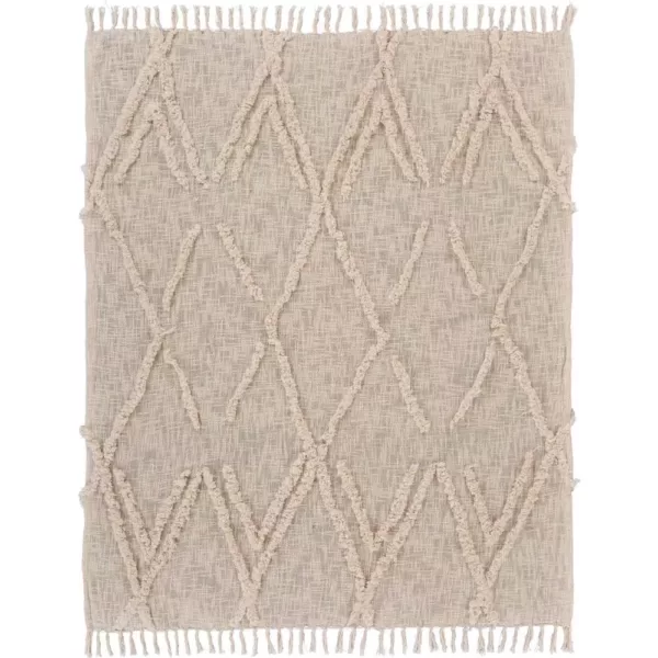 LR Resources LR Home Handmade Boho Farmhouse Natural - Off White Sofa Bed Throw Blanket with Fringe