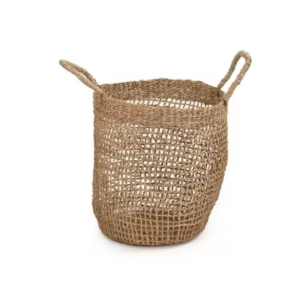 Zentique Cylindrical Sparsely Hand Woven Seagrass Medium Basket with Handles