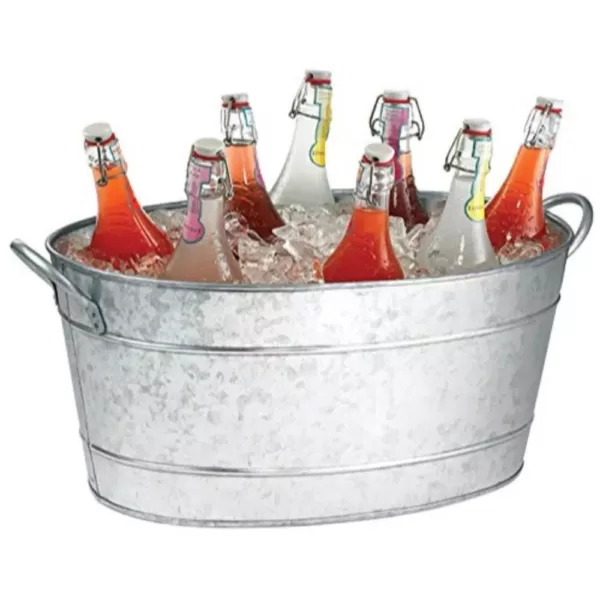 Benzara Galvanized Gray Beverage Tub with Handles