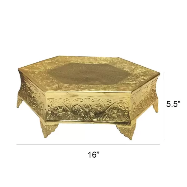 Benzara Hexagonal 16 in. Gold Metal Wedding Cake Stand