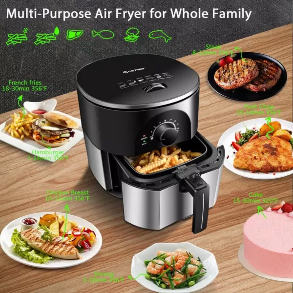 Costway 3.5 Qt. Electric Stainless Steel Air Fryer Oven Oilless Cooker 1300-Watts Auto Shut Off