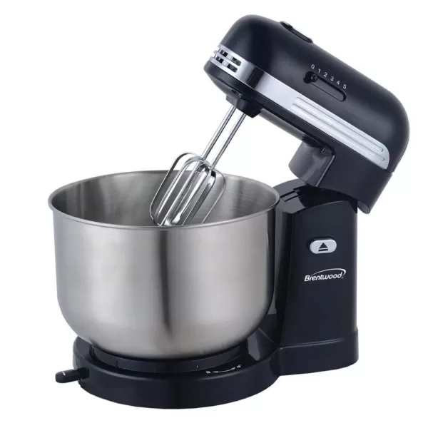 Brentwood Appliances 3 Qt. 5-Speed Black with Stainless Steel Mixing Bowl Stand Mixer