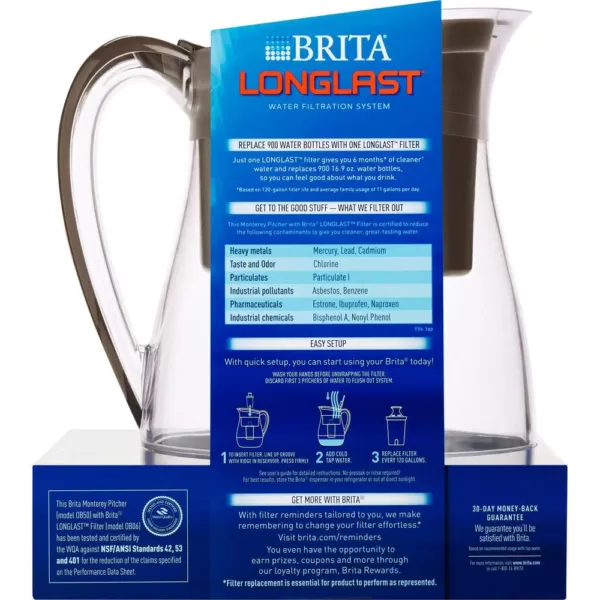 Brita Monterey 10-Cup Water Filter Pitcher in Black with Longlast Water Filter, BPA Free