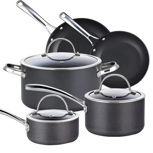 Cooks Standard 8-Piece Hard-Anodized Aluminum Nonstick Cookware Set in Black