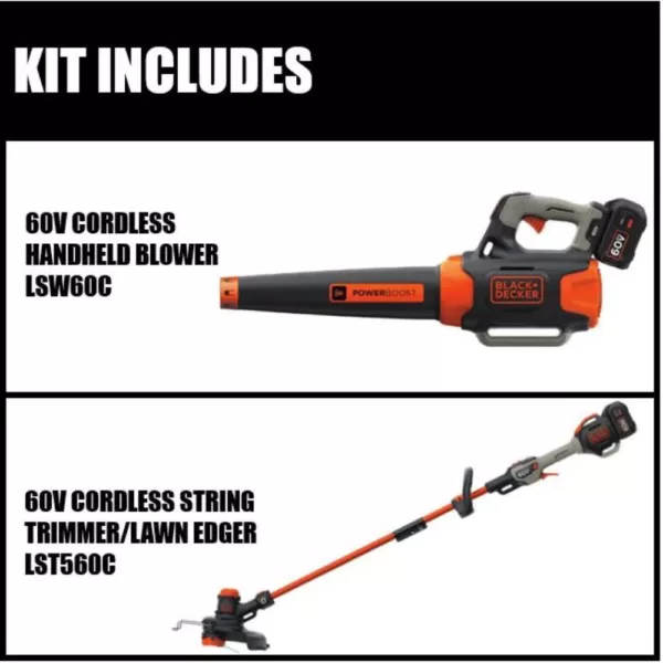 BLACK+DECKER 100 MPH 400 CFM 60V MAX Cordless Handheld Leaf Blower with Bonus 2-in-1 String Grass Trimmer/Lawn Edger Included