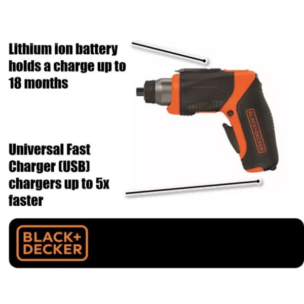 BLACK+DECKER 4-Volt MAX Lithium-Ion Cordless Rechargeable Pivot Screwdriver with Charger and Accessories