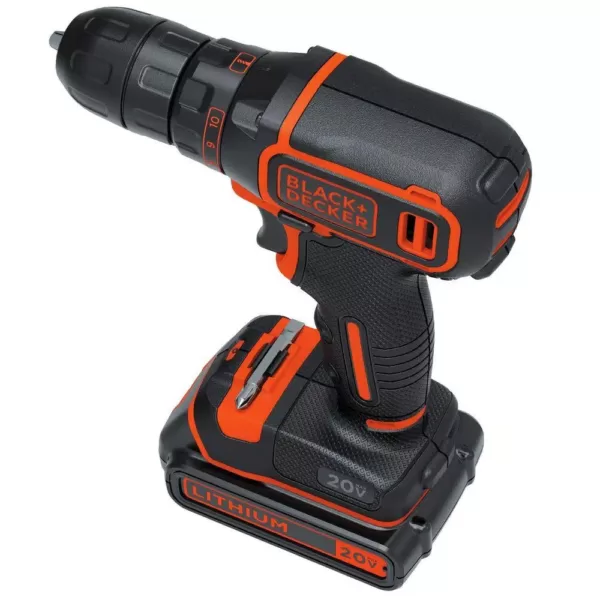 BLACK+DECKER 20-Volt MAX Lithium-Ion Cordless 3/8 in. Drill/Driver with Battery 1.5Ah and Charger