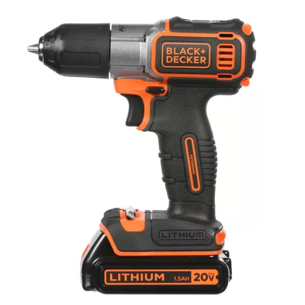 BLACK+DECKER 20-Volt MAX Lithium-Ion Cordless Drill/Driver with Autosense Technology with Battery 1.5Ah and Charger