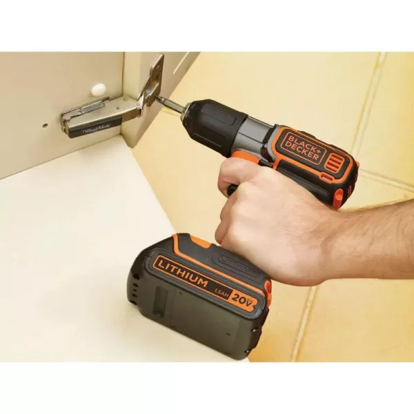 BLACK+DECKER 20-Volt MAX Lithium-Ion Cordless Drill/Driver with Autosense Technology with Battery 1.5Ah and Charger