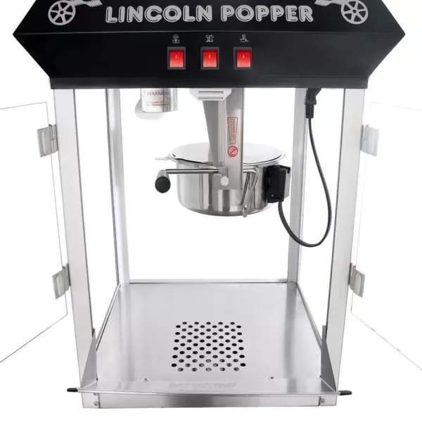 Great Northern Black Lincoln Countertop Popcorn Machine- Popper Makes 3 Gallons- 8-Ounce Kettle, Old Maids Drawer, Warming Tray & Scoop