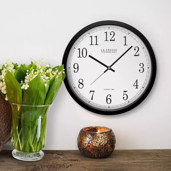 La Crosse Technology 14 in. Atomic Round Analog Black Wall Clock