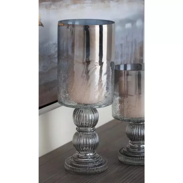 LITTON LANE 16 in. Smoked Black Cylindrical Glass Baluster Candle Holder