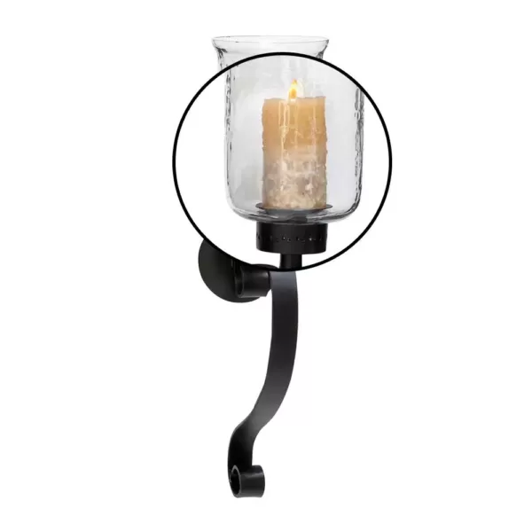 LITTON LANE 27 in. Wrought Iron Candle Sconce with Glass Hurricane Holder