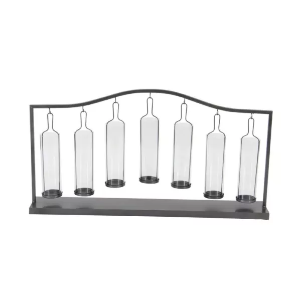 LITTON LANE 19 in. Metallic Black Iron and Clear Glass 7-Votive Candle Holder