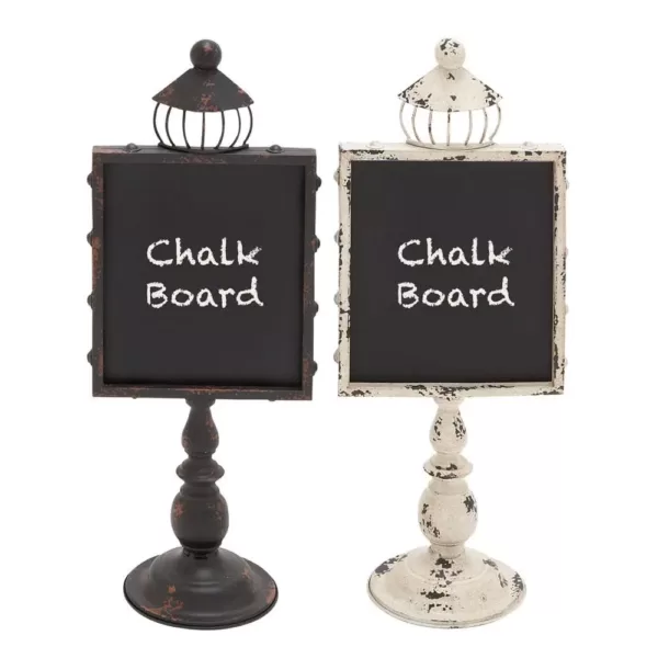 LITTON LANE 21 in. Rustic Wooden Chalkboards with White and Black Iron Stands (2-Pack)